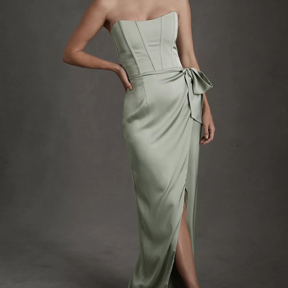 Anthropologie Corset Jacquard Slit Gown